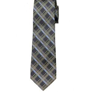 Calvin Klein Silk Tie Green Gray Blue Plaid Men's NWOT